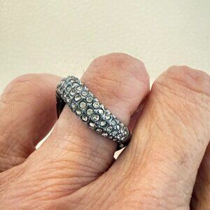 MICHAEL KORS GUNMETAL TONE PAVE CRYSTAL DOME RING SIZE 7 SPARKLY STATEMENT RING